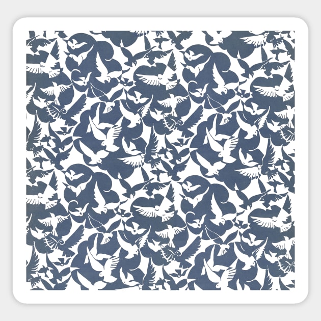 "Flying Birds" (French blue and white), vintage print pattern reimagined, 1928 Sticker by retrografika